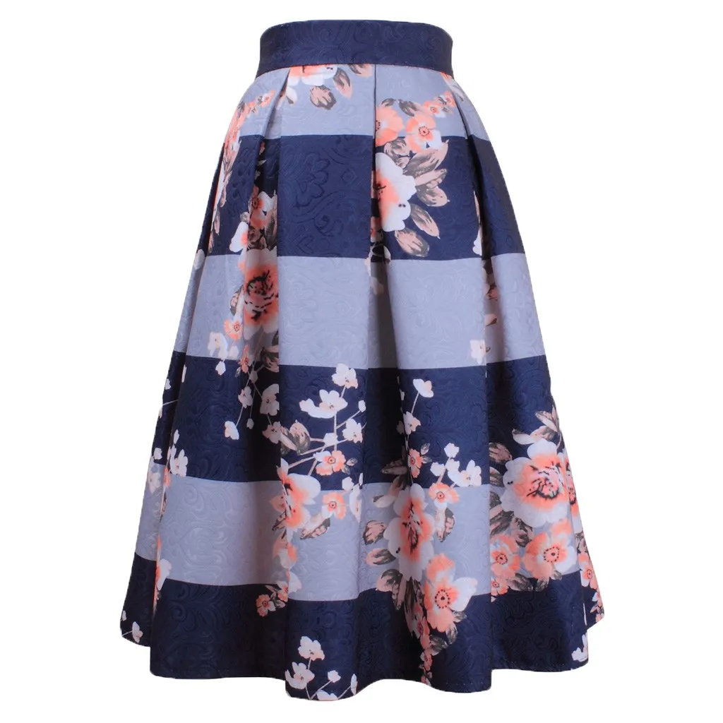 Для женщин полосатый принт Высокая Талия расклешенная плиссированная юбка трапециевидной формы юбка миди Skirt3.28 30