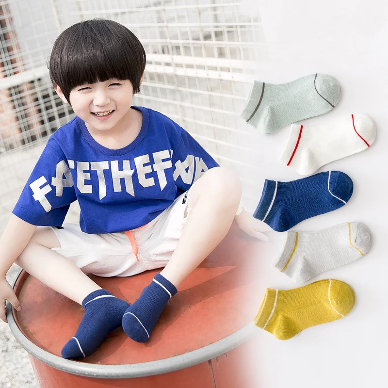 

10Pcs=5Pairs/Lot Spring and summer mesh children's socks wholesale new boat socks student sports baby socks breathable sock