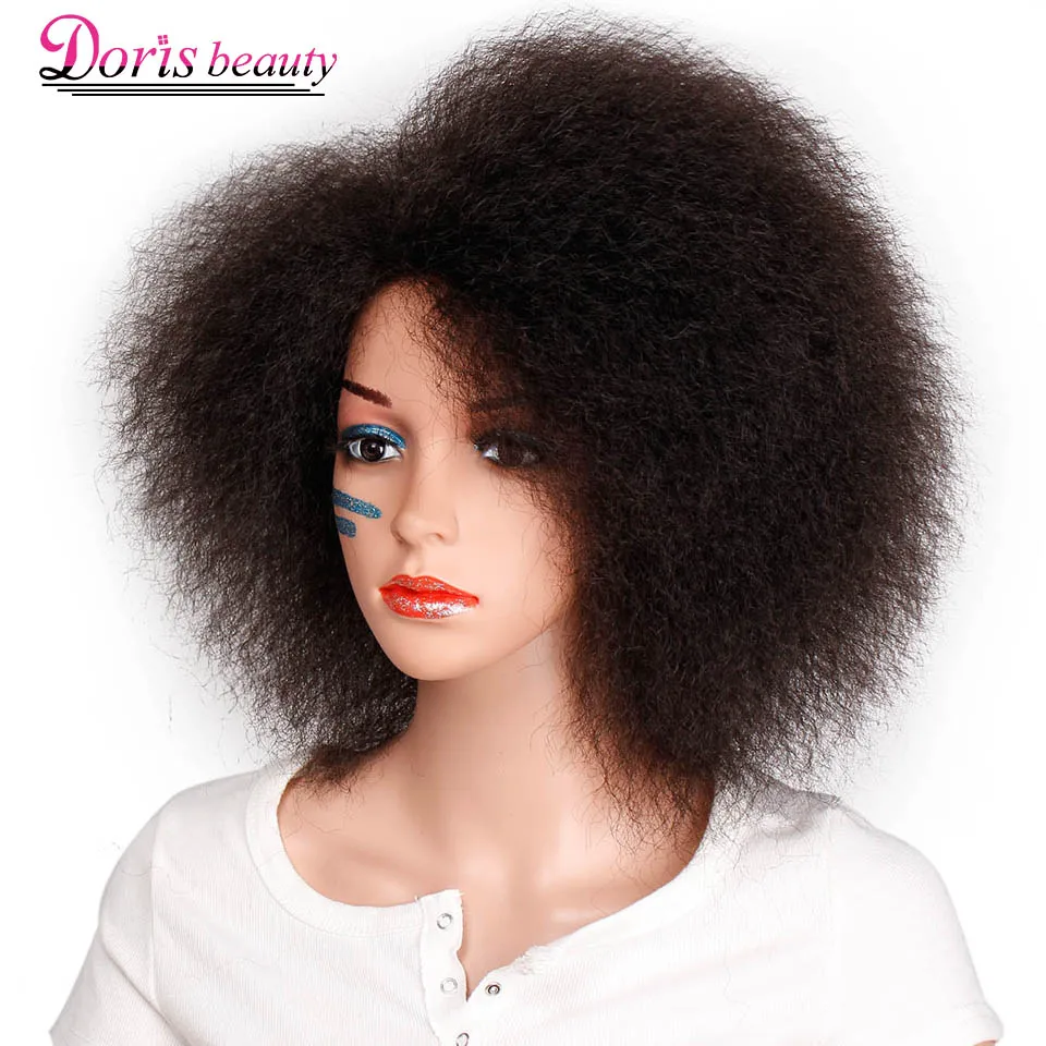 

Afro Wig for Women African Dark Brown Black Red Color Yaki Straight Synthetic Short Wig Cosplay Hair Doris beauty