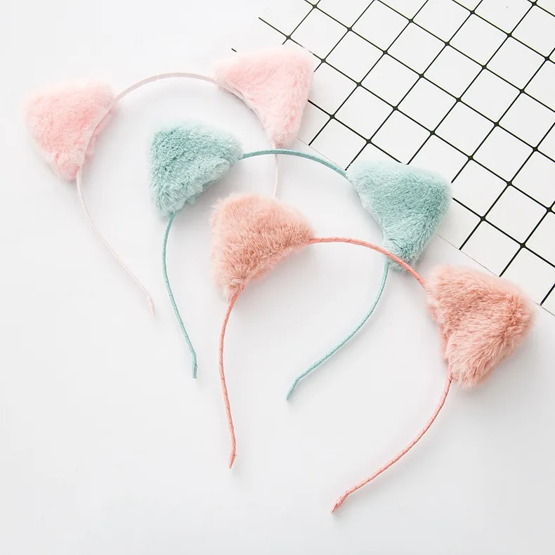 

Boutique 10pcs Fashion Cute Fur Cat Ears Hairbands Kawaii Solid Animal Ears Hard Headbands Party Headwear Hair Accessories