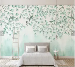Пользовательские 3d обои, свежие зеленые листья акварель фрески для гостиной спальня диван ТВ фон Home Decor обои