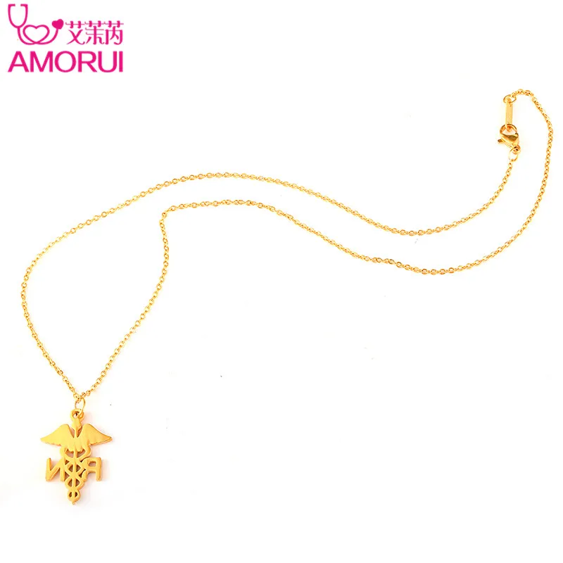 AMORUI Gold Silver Medical Registered Nurse Adjustable Necklaces Collares for Women Jewelry Collier Femme Choker Heart Necklace