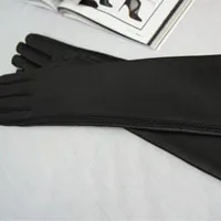 black Чинг Юн Зима Леди Мода использования телефона натуральная кожа Перчатки Женские варежки из овчины женские Длинная стильная локоть рука рукав BD50 - Цвет: black