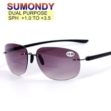 SUMONDY двойного назначения без оправы Солнцезащитные очки для чтения очки SPH+ 1,0 до+ 3,5 женские мужские очки высокого качества для пресбиопического UR36