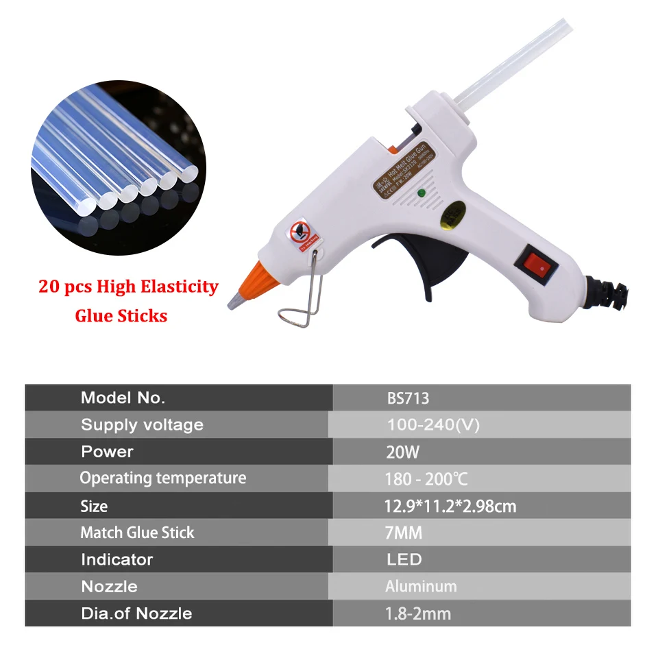 20 W 30 W ЕС Plug термоклей пистолет с 5 шт 20 штук 7 мм Клеевые стержни промышленные домой DIY мини горячего Пистолеты электрический ремонт тепла инструмент - Цвет: BS713-20pcs-20W