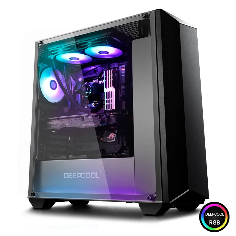 Чехол для компьютера deepcool count RGB ATX(стеклянная панель/с 1 вентилятором волшебного кольца/Игровое шасси/поддержка видеокарты RTX2080