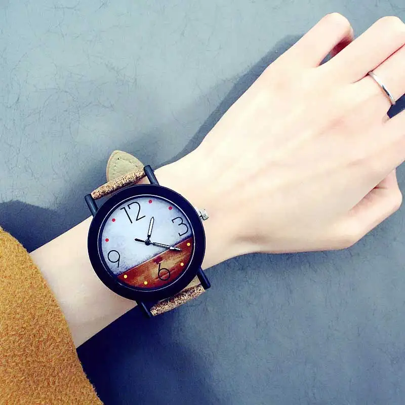 Новые Красочные Модные трендовые женские студенческие часы средней школы, оригинальные креативные деревянные наручные часы с лесом