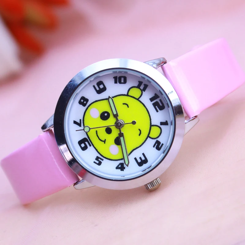 new women girls Little bear leather quartz watches kids cartoon cute