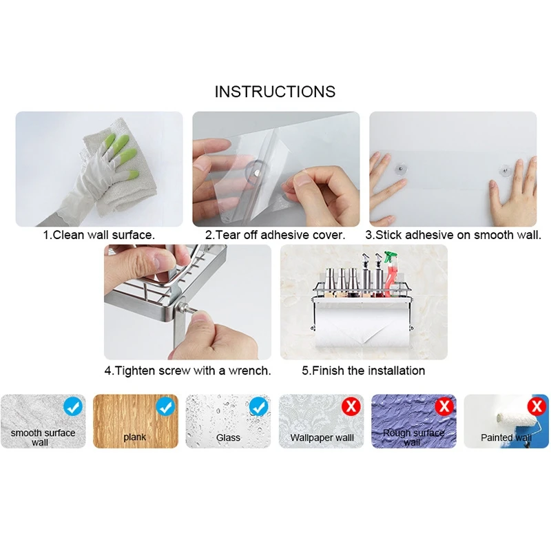 Adhesive Paper Towel Holder Shelf,Wall Mounted Paper Towel Holder Basket for Kitchen Shower Bathroom& Balcony,Rustproof,No Dr