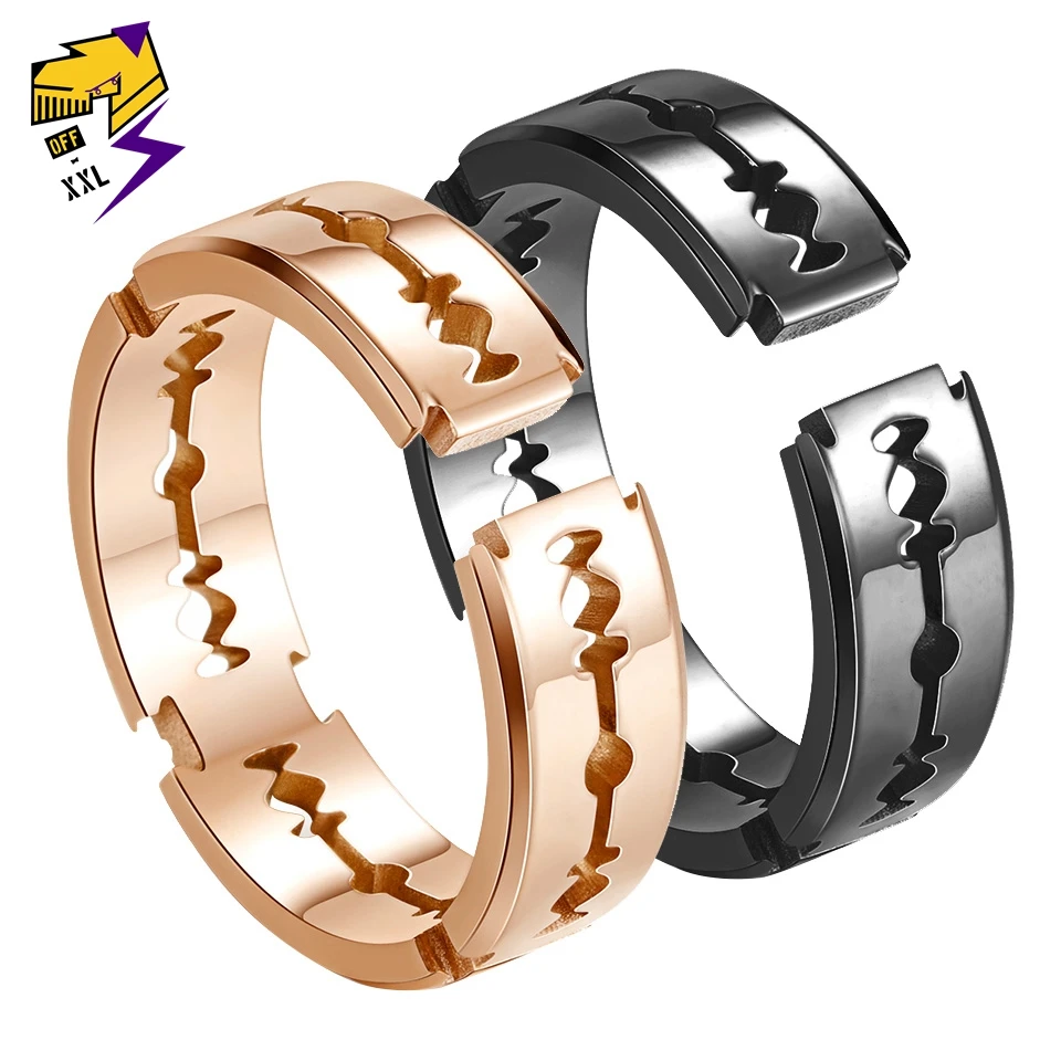 

Rock Roll Titanium Steel Razor Blade Rings Rose gold Silver Color Black Biker Ring for Men Signet Finger Anillo Jewelry
