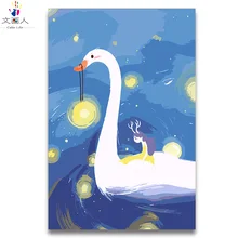 Аниме иллюстрация Белый лебедь и девушка цифровой масляные краски по номерам с наборы посылка номера живопись номер для девочек