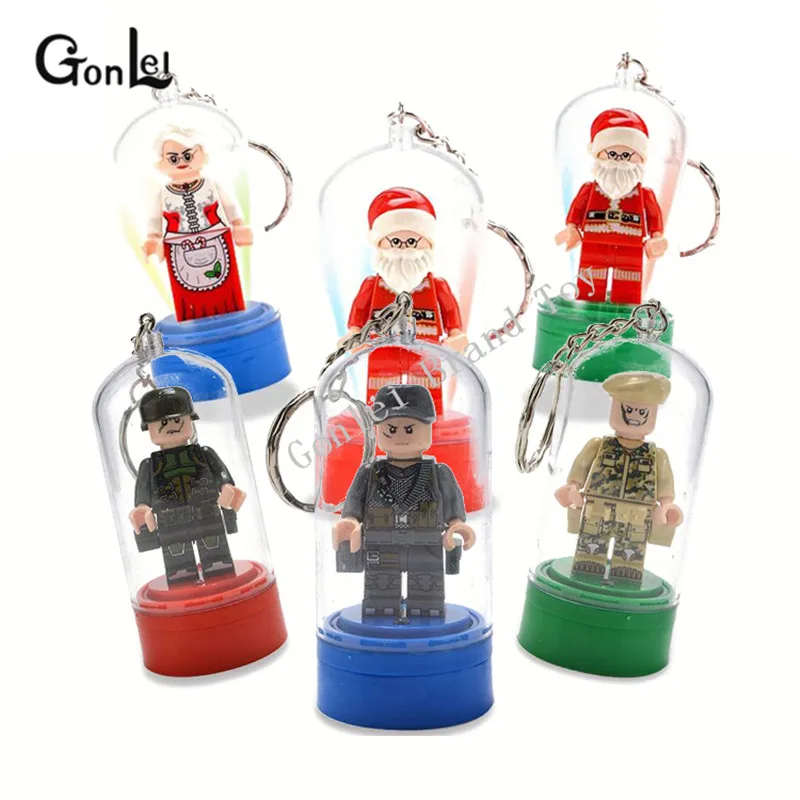 

1 Pc Bricks figures Display Box with Keychain Plate Key Rings DIY Costomized Baseplate Building Blocks Toys Compatible figures