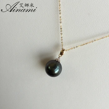 

[Ainami] Fine Pearl Jewelry Natural 11-12mm Tahitian Pearls Pendants Necklaces Women Real 14k Gold Pendants Popular Jewelry