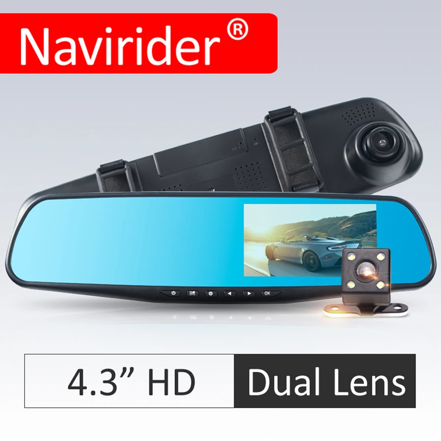 HD 1080P 4.3/'/' TFT LCD Auto DVR Dash Cam Dual Lens Rückspiegel Kamera Recorder#