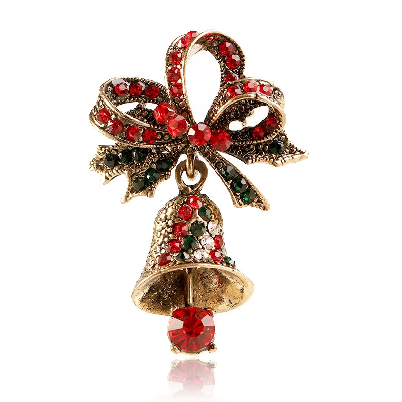 Cute Rhinestone Bell Brooches for Women Trendy Christmas Creative Pins Bow Accessories Dress Coat Brooch Jewelry Hot Sales