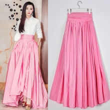 Весна плюс размер 5XL 6XL XS XXXXL модные милые розовые атласные шифоновые плиссированные асимметричные юбки-пачки женские макси длинные юбки