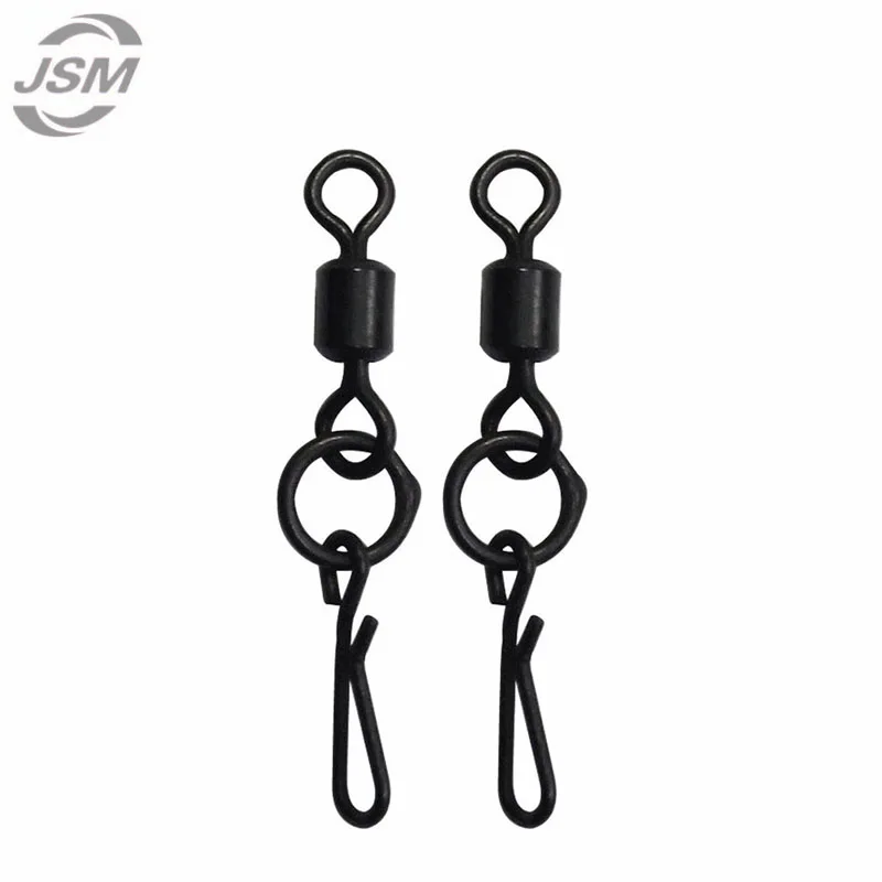

JSM 50pcs Matte Black Fishing Rolling Swivel With Quick Change Snap Carp sabiki Rigs Fishing hooks connector tackle