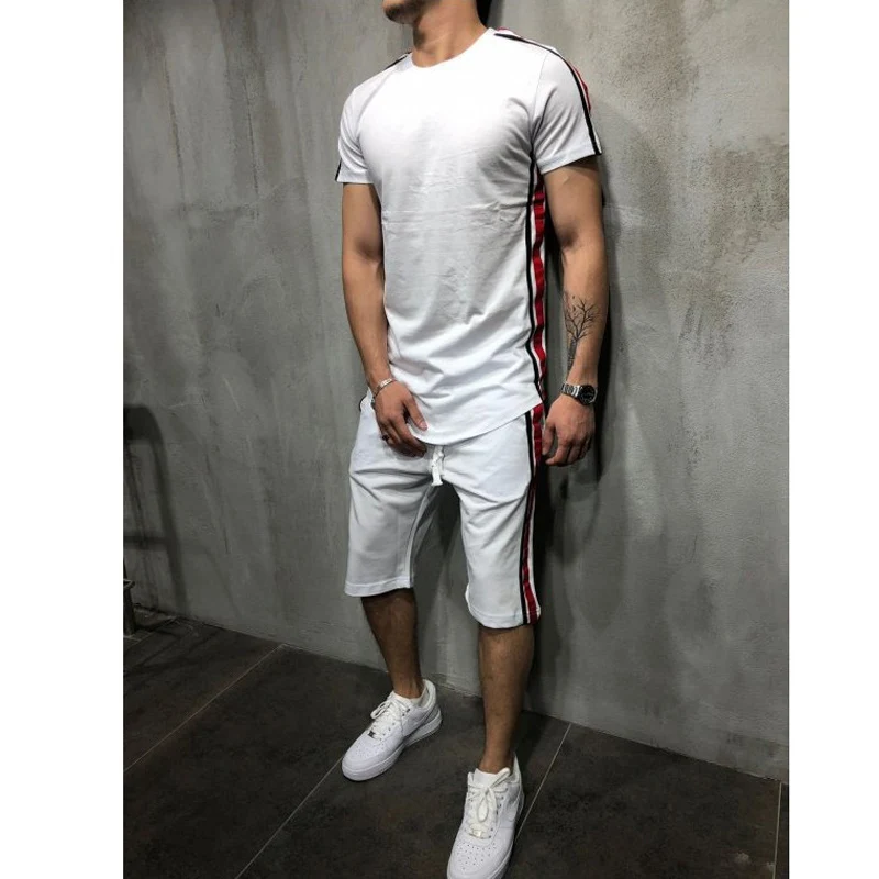 Summer Men's Set Casual Sportswear Suits Mens Clothing Two Pieces set 3XL Male short sleeve t-shirt +shorts Striped tracksuit