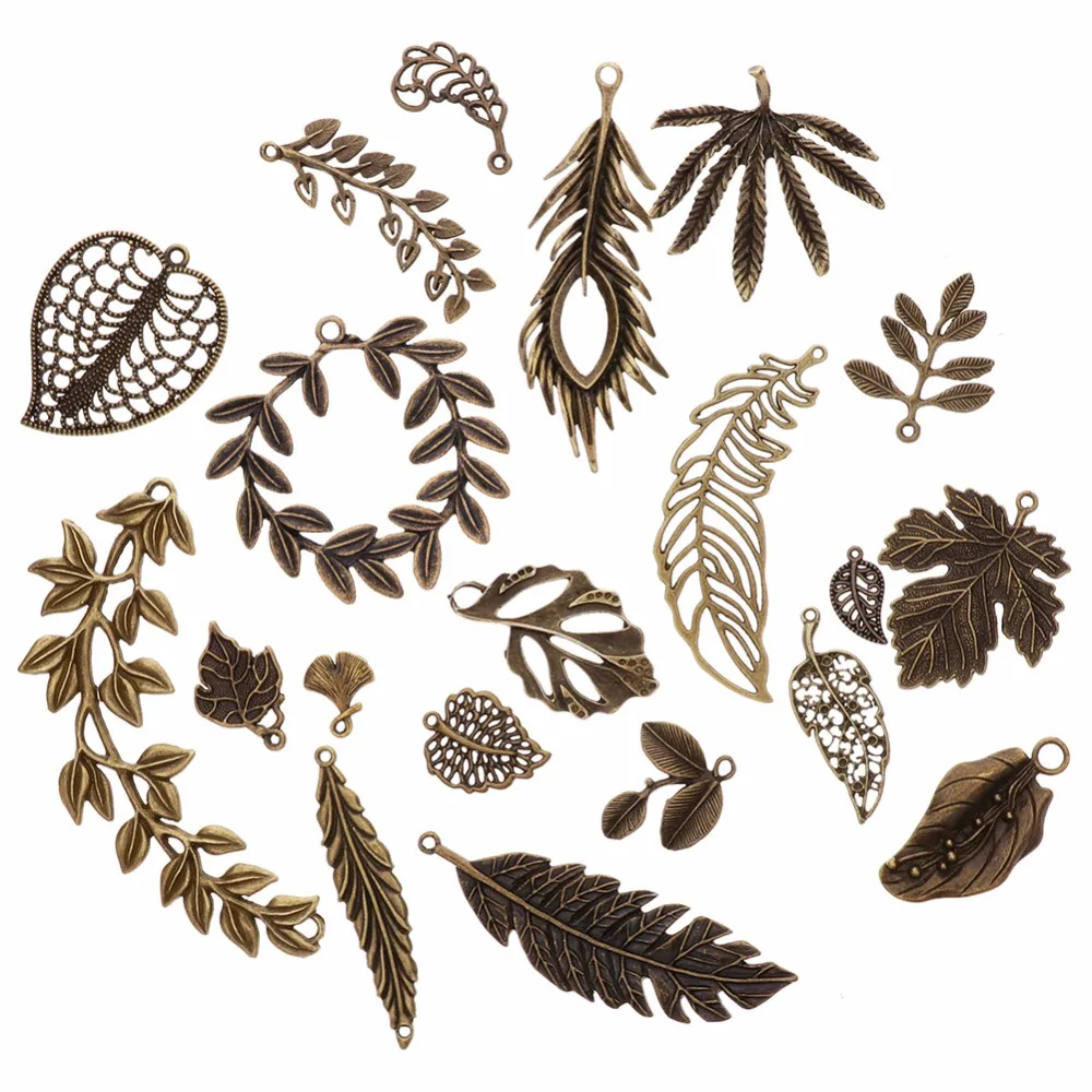

20 Pcs/Set Vintage Charms Accessories mix Antique Bronze Plated Tree Leaves Charms Metal Pendant Making Jewelry #263742