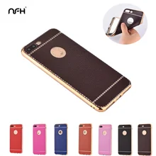 Coque Litchi Leather Skin Soft Silicone Cover Celular For iPhone On 5 5S SE 6 6S 6Plus 7 7Plus Plating Bumper Retro Leather Case