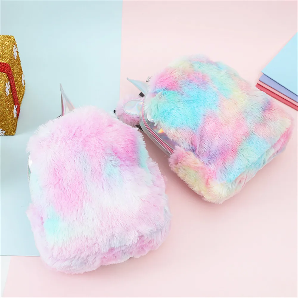 

New Colorful Fashion Women Mini Unicorn Backpack Cute Girls Soft Rainbow Plush School Bag Backpack Kawaii Travel Zipper Bag