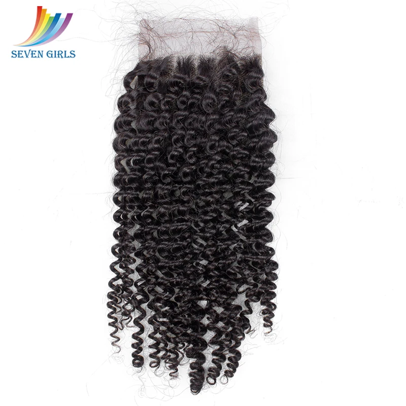 Sevengirls 100% Brazilian Human Hair Lace Closure Kinky Curly Natural Color Remy 8-20 Inch 4*4 | Шиньоны и парики