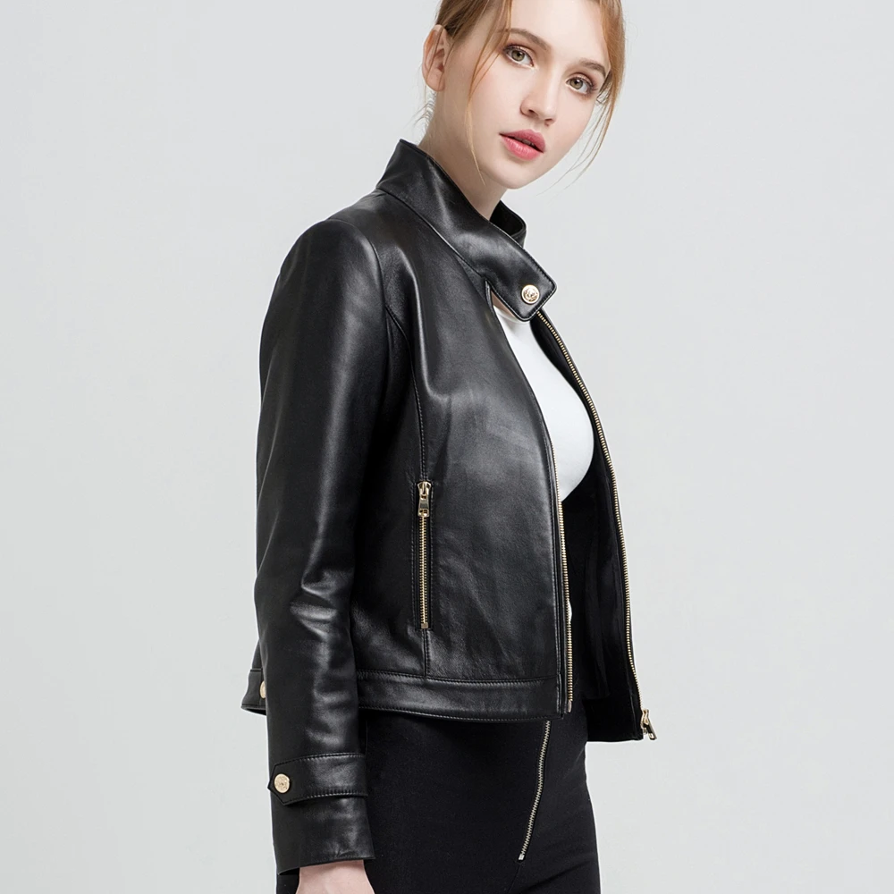 Classique Peau Pour Gours Vestes Veste 68025 Style Dames Cuir Court Punk Manteaux Moto Véritable En Black Femmes De Noir Mode Mouton xqSqrp7IwT