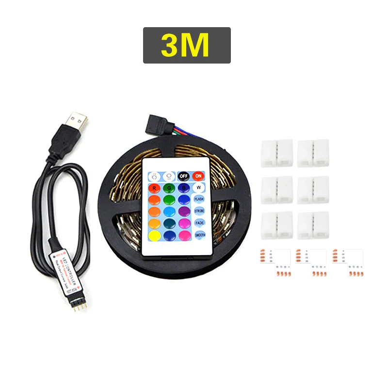 1 м 2 м 3 м угол 90 градусов RGB USB светодиодный светильник 5 в 5050 SMD tira USB СВЕТОДИОДНЫЙ светильник Диодная лента ТВ подсветка RGB управление - Испускаемый цвет: 3M