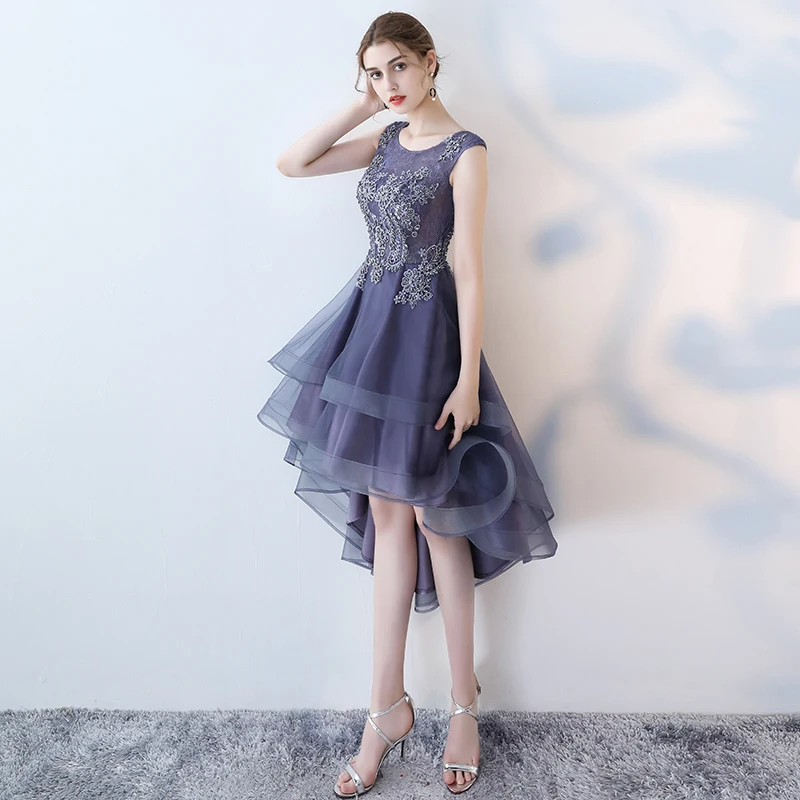 

Elegant Scoop Neck Beading Lace Robe de Soiree Fairy Pleated Tulle High Low Formal Evening Dresses Vestidos De Festa Party Gowns