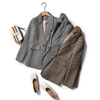 

spring new Short paragraph suit jacket female fashion Autumn Slim Business Plaid suit thin section jacket Casual Blazers Female
