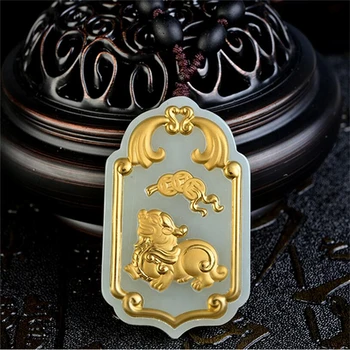 

24K Xinjiang natural Hetian jade pendant new gold pendant jade
