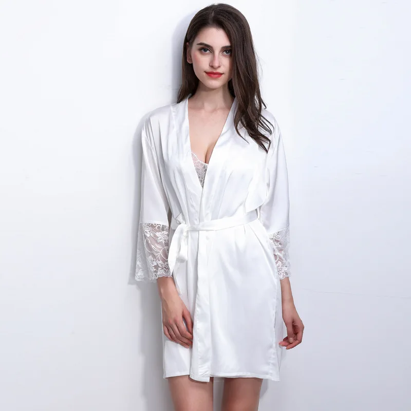 

White Lady Robe Gown Loose Kimono Bathrobe Gown Sleepwear Sexy Intimate Lingerie Nightwear Wedding Bride Bridesmaid Robe M-XXL