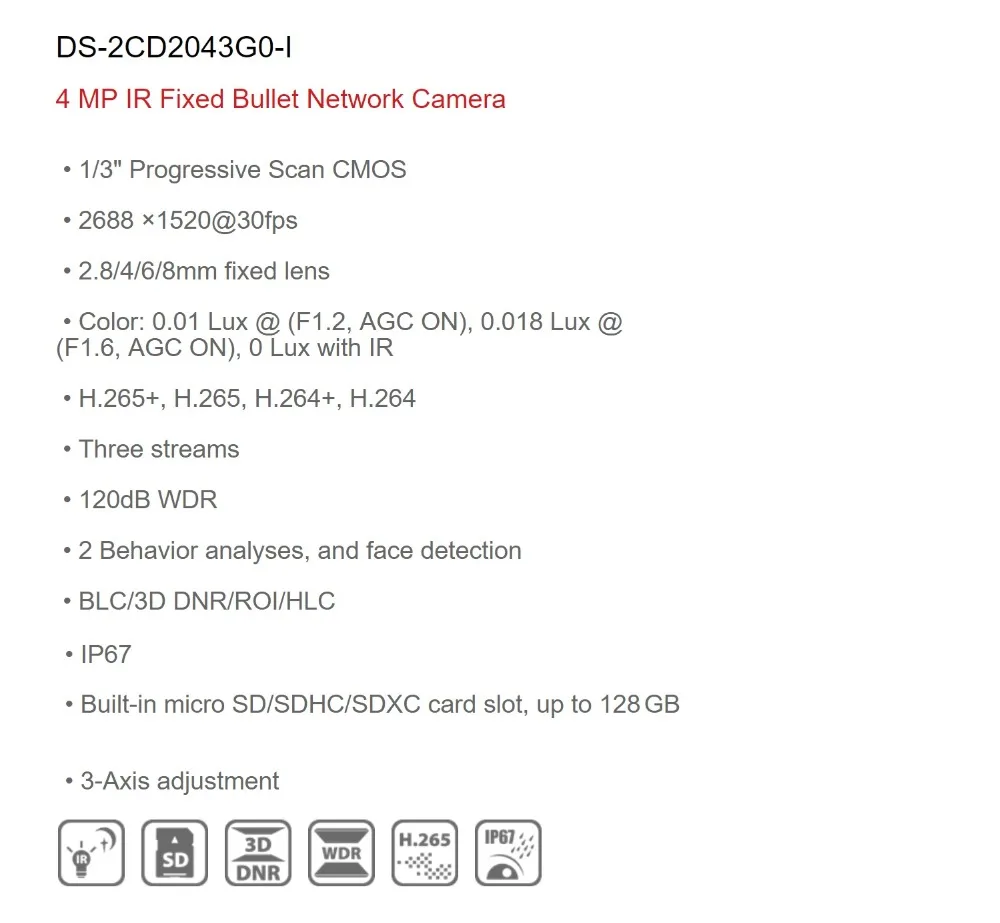 Hikvision IP камера DS-2CD2043G0-I 4MP ИК фиксированная пуля сетевая камера P2P CCTV POE, 1080P(замена ds-2cd2042wd-i) 10 шт./лот