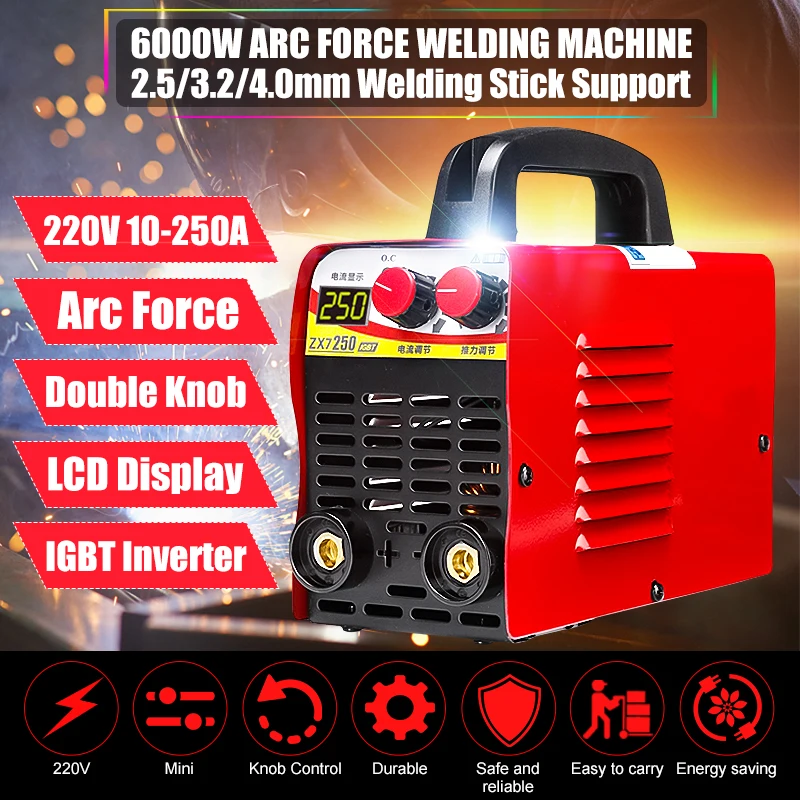 

220V 10-250A Mini Arc Electric Welding Machine LCD Display MMA IGBT equipment W/ Thrust For Welding Working and Electric Working