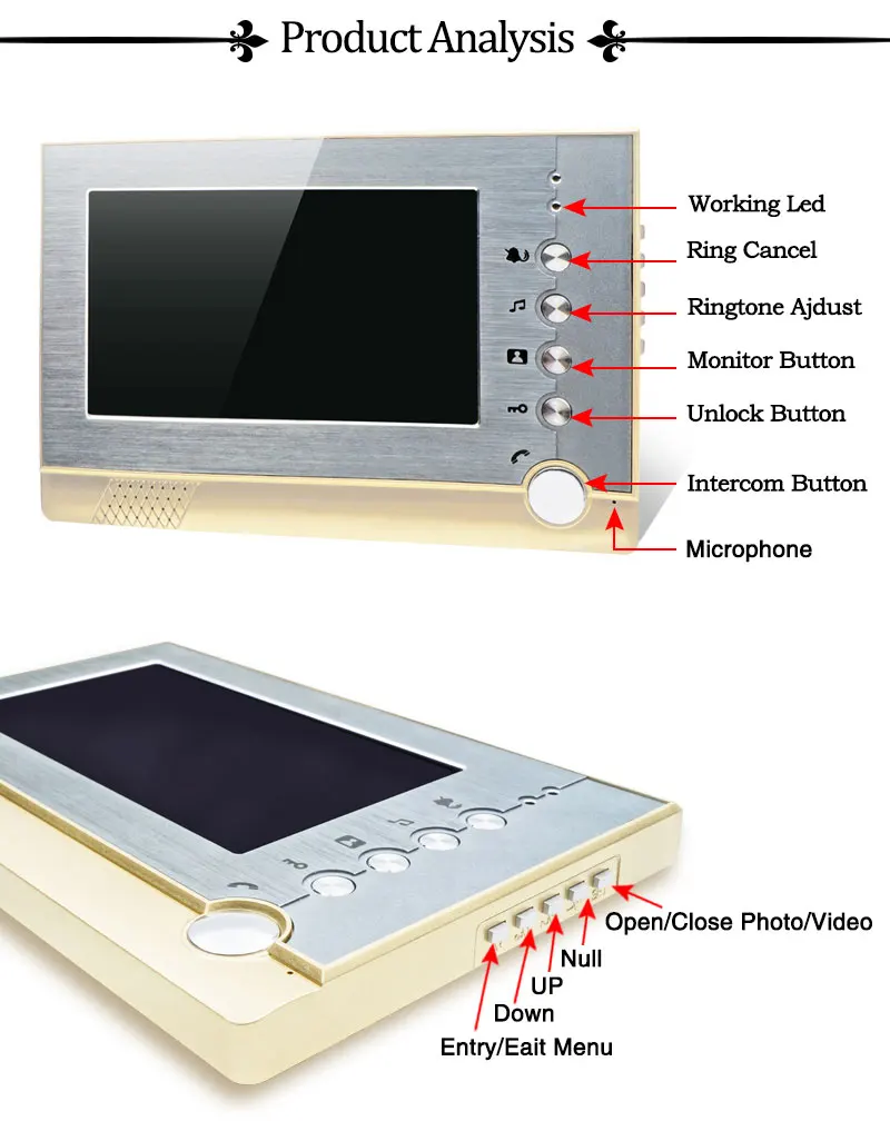 7 дюймов Цвет TFT-LCD монитор проводной видеодомофон домофон домашние дверь блока памяти телефона Запись рамка для фотографий 32G SD карты