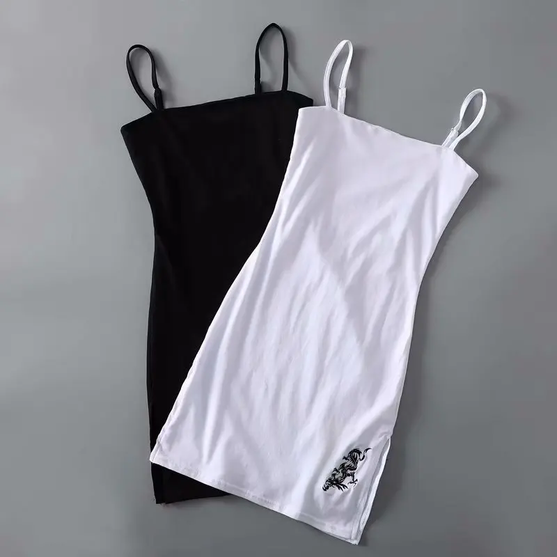 

Black White Embroidery Off Shoulder Slim Wrapped Mini Dress Summer Women Tight Dress Sling Bodycon Basic Casual Sheath Dress