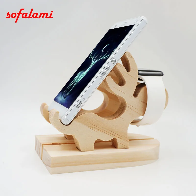 Wooden Elk Shaped Mobile Phone Holder Bracket Desktop Decor Calendar Stand