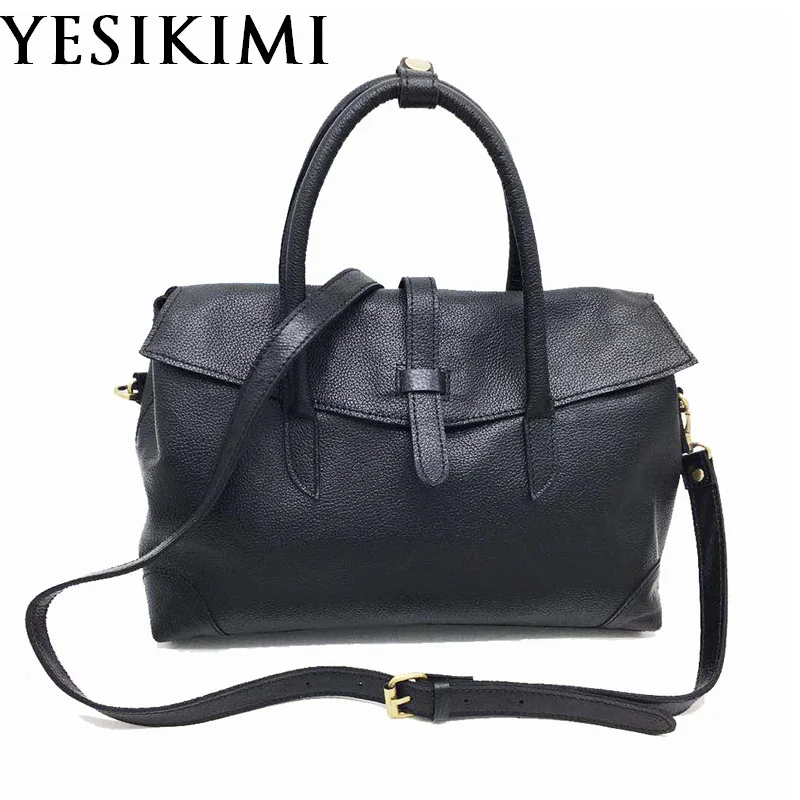 

2019 New Old Vintage Real Leather Women's Handbag 32*22cm Black Briefcase