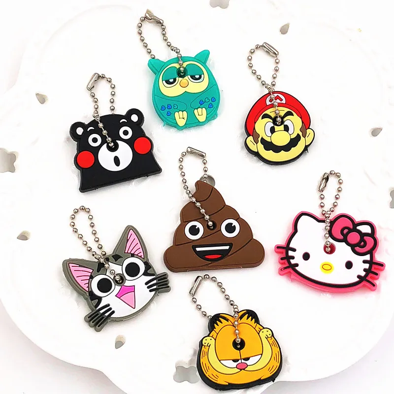 

New 1Pcs Cartoon Hello kitty Cat Owl Keychains Women Man Key Cover Cute Anime Kids key Caps Key Ring Key Holder Free Shipping