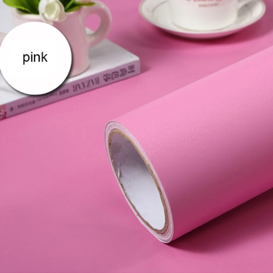 Водонепроницаемая ПВХ однотонная Наклейка на стену для детской комнаты, спальни, мебели, Diy Наклейка для ремонта, матовая самоклеющаяся обои - Цвет: Pink