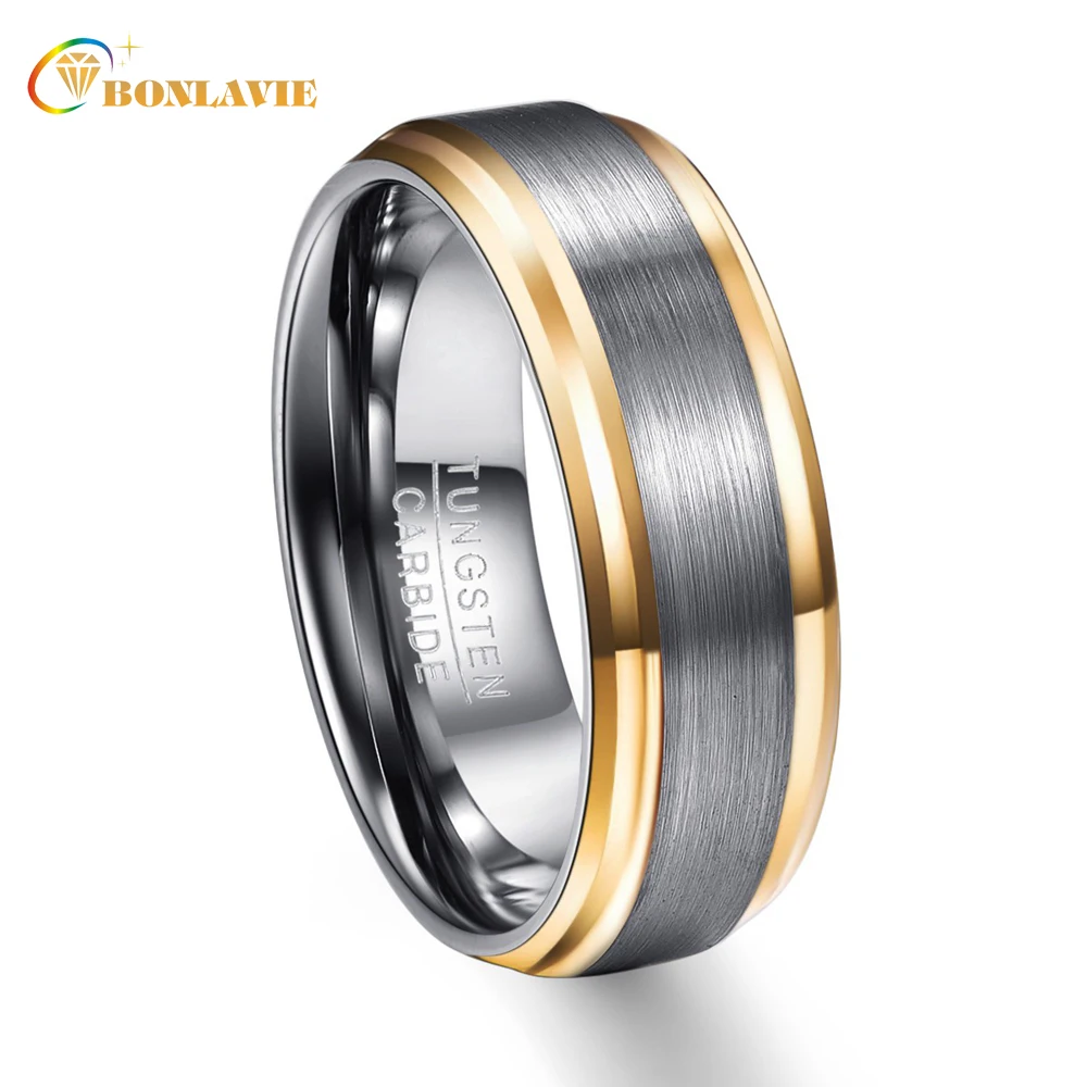 

Party Ring Gold Color Edge Brushed Men Rings 100% Tungsten Carbide Multi-size Anillos para hombres Pierscienie Wholesale