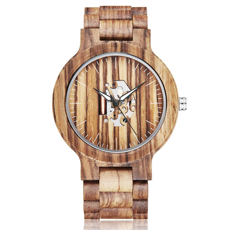 Unique Couple Wood Watch Men Women Wooden Band Luminous Hands Wristwatch Creative Brown Full Walnut Wood Watch Male Lovers Clock - Цвет: Men Wood Watch