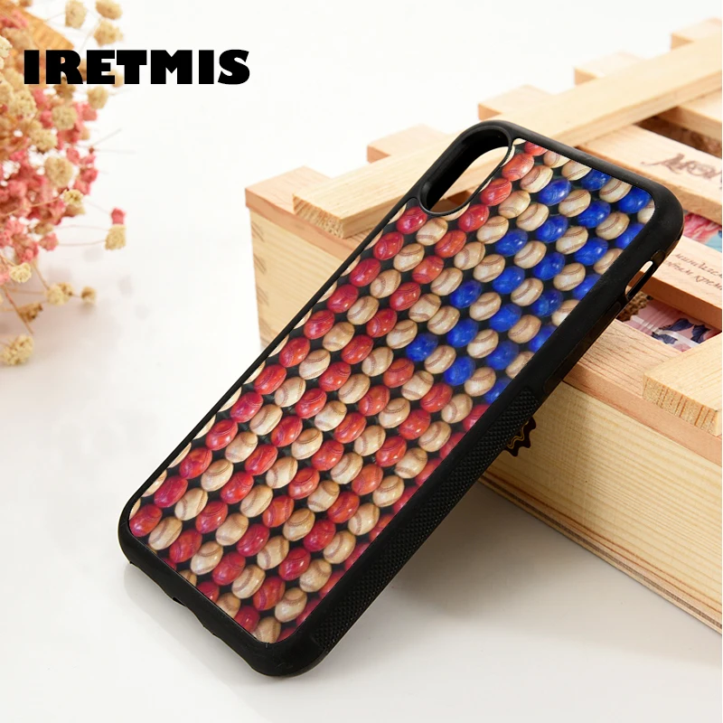 Iretmis 5 5S SE 6 6S phone case cover for iPhone 7 8 plus X Xs 11 Pro Max XR American Flag Made of Red White &amp Blue Baseball | Мобильные