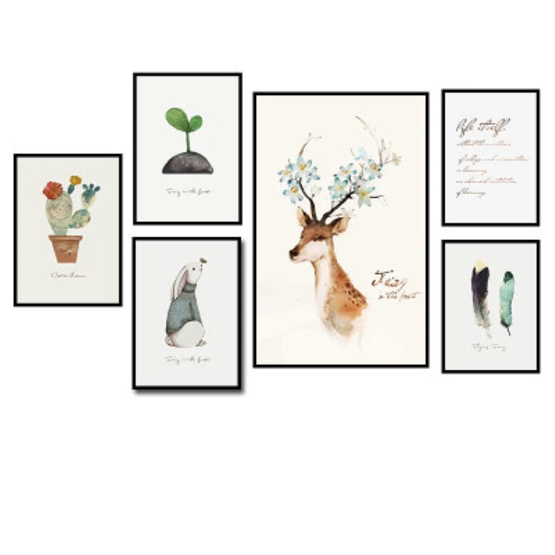 

Nordic Modern Plant Buds Cactus Rabbit Deer Wall Art Canvas Painting Poster Pictures For Children Living Room Decor