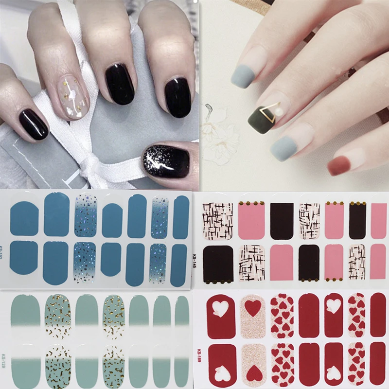 

7 Sheets 14tips Nail Art Polish Stickers Eeo-friendly Full Cover Tips Adhesive Beauty Nail Vinyls Wraps Manicure Kits KS Series
