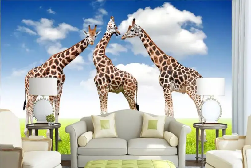 Photo Wallpaper High Quality 3D Stereoscopic Giraffe TV Bedroom Wall Paper background wall | Обустройство дома