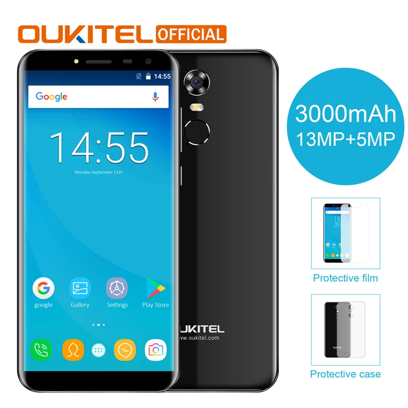  Oukitel C8 5,5 "18:9 Бесконечность Дисплей Android 7,0 mtk6580a четыре ядра смартфон 2G RAM 16G ROM 3000 мАч отпечатков пальцев мобильный телефон 