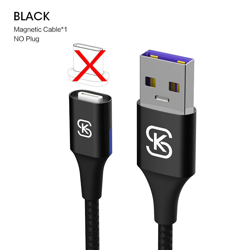 Автомобильные магнитные usb-кабели для зарядки 5A Type C, супер быстрый QC 4,0 для Huawei p20 lite plus Huawei Mate 20 Pro Honor 10 phone SIKAI - Цвет: only cable black