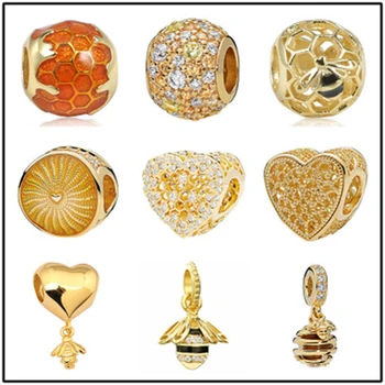 

2018 Hot Sale 925 Sterling Silver Bee Hive Charm honeycomb Charm Beads Fit Original Bracelet Authentic Fine DIY Jewelry