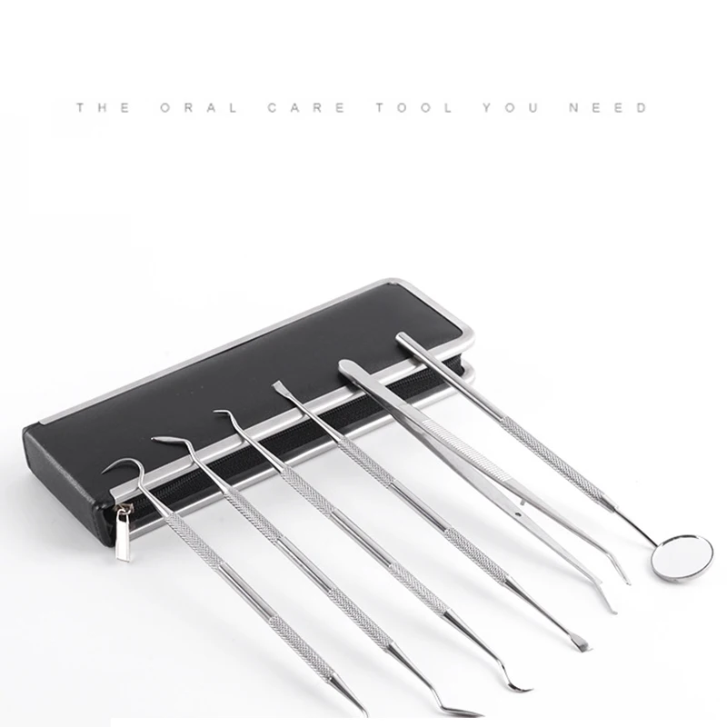 

Romatpretty 6Pc Dentist Dental Tools Stainless Steel Hygiene Explorer Probe Hook Pick Scale Mirror Tweezers Teeth Clean Kit Case